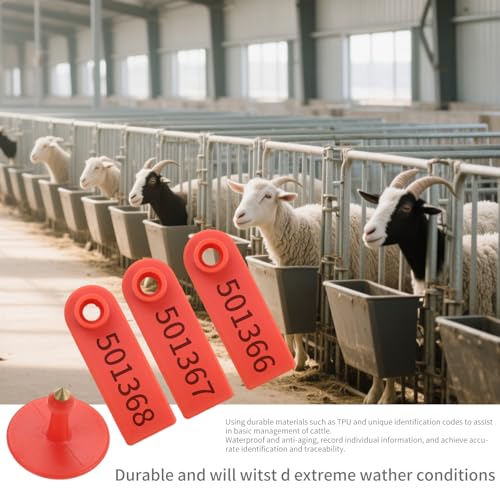 500pcs Farm Animal Ear Tags Numbered 001-500 Livestock Identification for Cattle Cows Hogs Pigs Sheep Goats (500, Small-Red) - color: Small-red