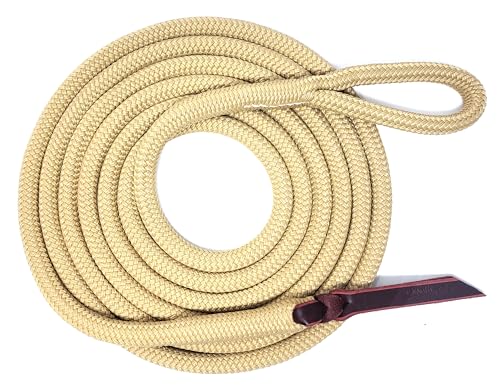 Double Braid Polyester Yacht Horse Lead Rope with Loop 12ft. or 14ft. Lengths (Beige, 14 ft. No Snap) - color: Beige, size: 14 ft.