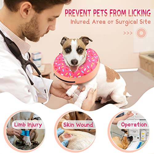 Supet Inflatable Dog Cone Collar Alternative After Surgery, Doggie Neck Donut Collar Recovery ECollar, Soft Dog Cone for Small Medium Large Dogs - color: Donut Pink, size: L-(Neck 11"-14")