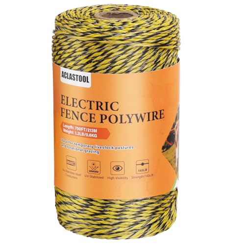 Electric Fence Wire, 700ft 213m, Polywire for Portable Livestock Fencing, 6 Stainless Steel Strands for Reliable Conductivity and Rust Resistance, UV Resistant - size: 700 Feet/213 Meters