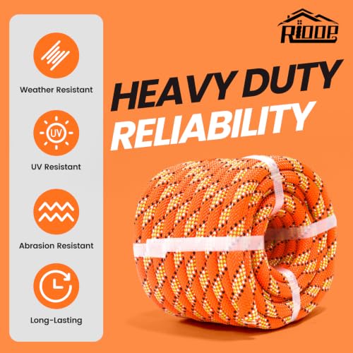 RIOOP Double Braid Polyester Rope, 1/2 in x 50 ft Heavy Duty Bull Rope | 48 Strands, 5290lbs Breaking Strength, for Tree Work, Camping, Hiking, Swing, Sailing and Indoor Outdoor Use, Orange - size: 1/2in x 50ft, style: Orange