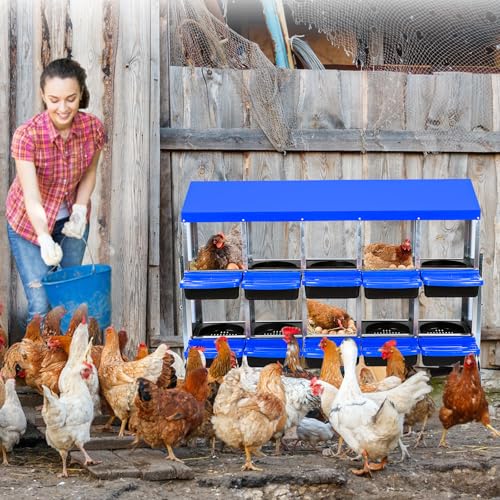 Chicken Nesting Box with Roll Away Design, 2-Layer Hen Nesting Boxes with Legs and Removable Lid, Easy Egg Collection, Cleanable Pull-Out Roosting Box for Chickens - color: Blue, size: 10 holes with legs