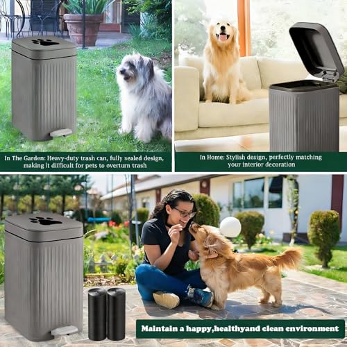 Dog Poop Trash Can Outside - 5L/1.3Gal Small Outdoor Trash Can with Lid | Outdoor Dog Poop Trash Can with Foot Pedal, Dog Waste Container with 40 Bags, Lid Soft Close for Pet, Gray - size: 5L Grey Trash Can
