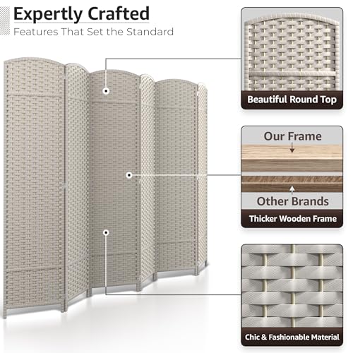 Sorbus Foldable Room Divider, Mesh Privacy Screen (6 Panel, Beige) | Folding screens, dividers for rooms, double-hinged panels; freestanding partition for bedrooms, offices and shared areas - color: Beige, size: 6 Panel