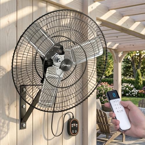 Amico 30 Inch Wall Mounted Fan with Remote Control, Brushless DC Motor | 8 Speeds, High Velocity Whisper-Quiet, Outdoor Oscillating Waterproof Shop Fan with Timer for Gym, Patio,Garage, Warehouse - size: 30 inch