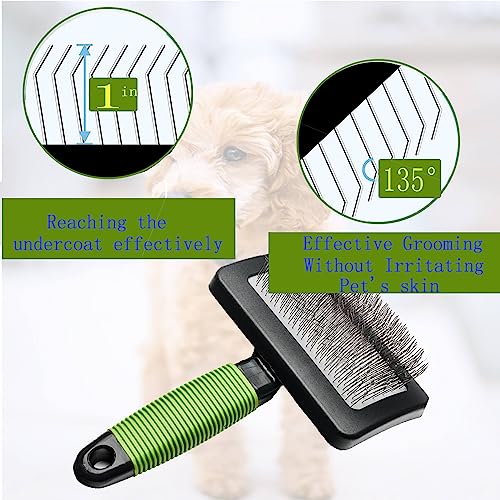 Dog Slicker Brush - Large Grooming Brushes for Dogs and Cats - Professional Groomer Supplies for Long Hair Pet - Slicker Brush For Goldendoodles-Easy To Use - Comfortable - Removes Long and Loose Hair - size: Green