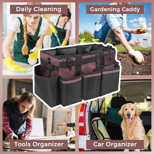 SCAVATA Wearable Cleaning Caddy, Cleaning Caddy Supplies Organizer with Handle & Shoulder Straps for Housekeepers, Under Sink & Car Cleaning Tool Organizers Bag with 4 Foldable Divider (LotusPink) - color: LotusPink