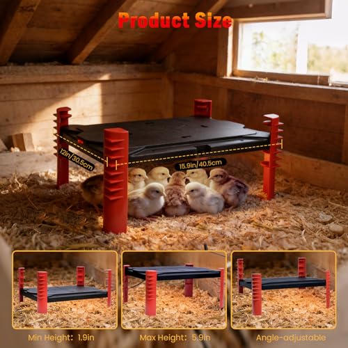 Chick Brooder Plate, 150W Adjustable Chicken Coop Heater for 25 Chicks | Adaptive temp sensor provides safe chick warming, adjustable height for brooding boxes, coops, and poultry