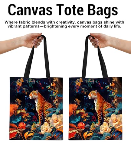 Vintage Botanical Animal Canvas Tote Bag for Women, Aesthetic Floral Animal Reusable Shoulder Bag for Shopping - color: 1