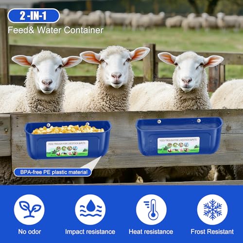 Chicken Feeder Waterer, 6 Pack Duck Feeder Supplies, Hanging Fence Feed Trough with Clips for Goat, Sheeple, Piglet, Gooses, Turkeys, Dog Livestock Poultry, Blue - color: 6 pack Blue