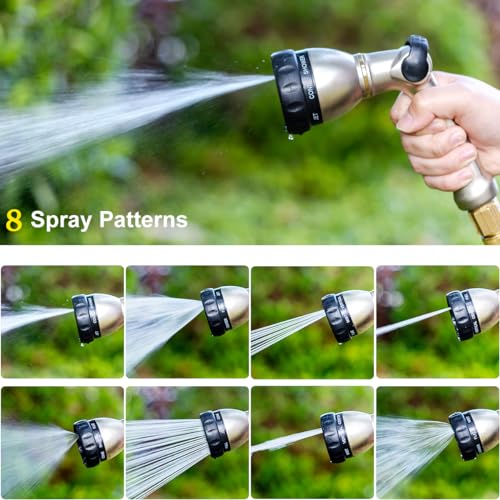 FANHAO Metal Thumb Control Garden Hose Nozzle Heavy Duty, 8 Spray Patterns | Rustproof Zinc Alloy Water Hose Sprayer High Pressure, Non-Slip Ergonomic Grip for Lawn & Plant Watering, Car & Pet Washing - color: Silver
