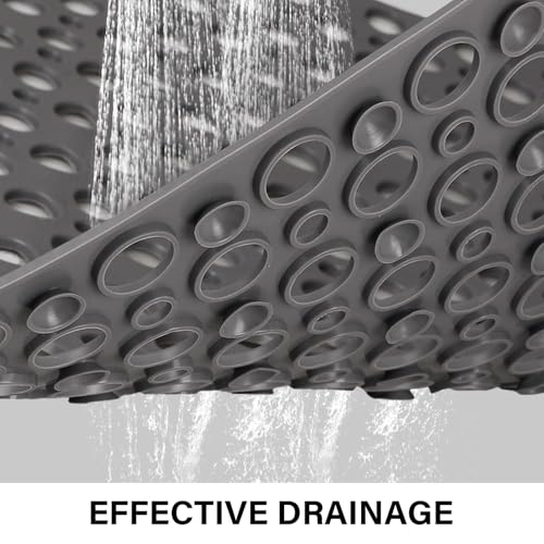 Square Shower Mat Non Slip, 27" x 27" Large Shower Mats for Inside Shower, Soft TPE Shower Floor Mat with Suction Cups and Big Drain Holes, Anti Slip Shower Stall Matt, Grey - color: Grey