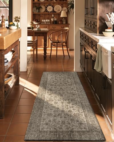 DEXI Kitchen Floor Mats Cushioned Anti Fatigue Runner Rug, 23x86 Brown | Waterproof,Soft and comfrt memory Foam,Easy Care,Vintage Style,Front Sink Laundry Office - color: Mottled Brown, size: 86"l X 23"w X 0.4"th
