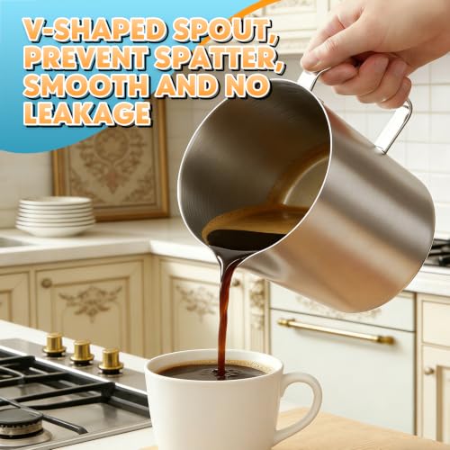 Stainless Steel Measuring Cup 64oz (8 Cup / 2L), Heavy Duty Liquid Measuring Pitcher with Handle & Engraved Markings, Metal Measuring Cup for Coffee, Milk, Baking & Frothing - size: 64oz/2000ml