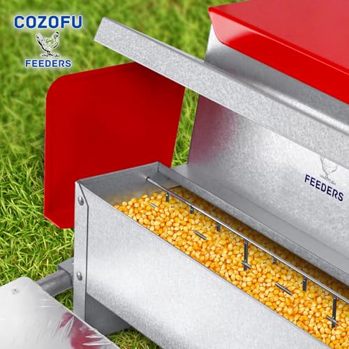 Feeders Automatic Chicken Feeder - Large Capacity for 6-12 Chickens, Lasts 10 Days (25lb Feed), Durable Galvanized Steel, Rat-Proof, No-Spill, Weatherproof Lid - color: Green, size: 25LB