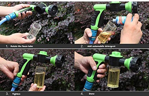 Garden Hose Nozzle Adjustable Hose Spray Nozzle High Pressure 8 Watering Pattern with 3.5Oz Soap Sprayer Power Garden Water Hose Foam Nozzle Sprayer for Car Washing Pet Shower Black