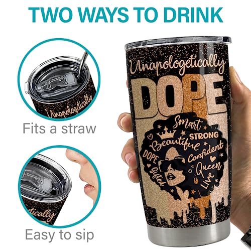 SANDJEST Inspirational Gifts for Women Black Woman Inspiration Tumbler 20oz Stainless Steel Insulated Coffee Travel Mug Cup Motivational Gift for Women Birthday Christmas - color: Black Woman