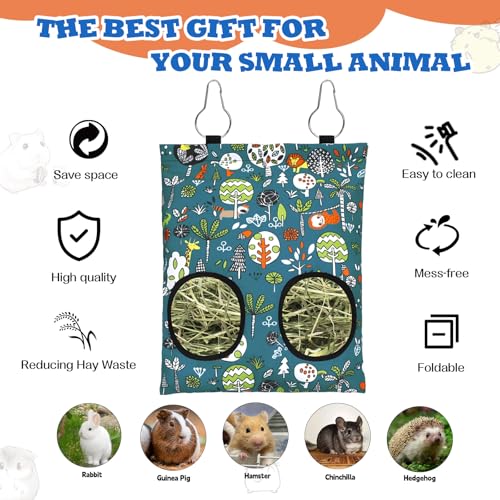 3 Pcs Rabbit Hay Feeder Bag, 2-Hole Hanging Hay Feeder Guinea Pig Hay Bags Washable Bunny Hay Bag for Rabbits Chinchillas Hamsters Small Pets and Animal (11.8"×8.7") - color: Blue,Orange,Green