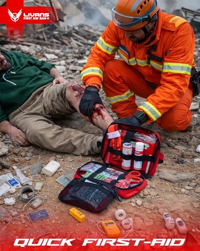 LIVANS Medical Bag, First Aid Bag Empty for Emergency & Trauma Kits | Molle Quick Release Design, Headrest Mount, Includes Flag and Cross Patch,Versatile for Tactical, Camping, Hiking and Travel - color: Red