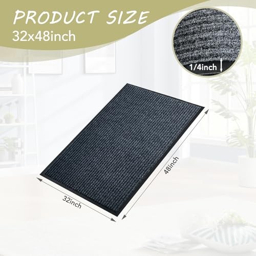 Front Door Mat, 2.7'x4'Indoor Outdoor Welcome Commercial Floor Mat | Heavy Duty Durable Inside Outside Entrance, Waterproof All-Season, All-Weather Non Slip Backing Doormat for Entryway, Black - size: 32"x48"