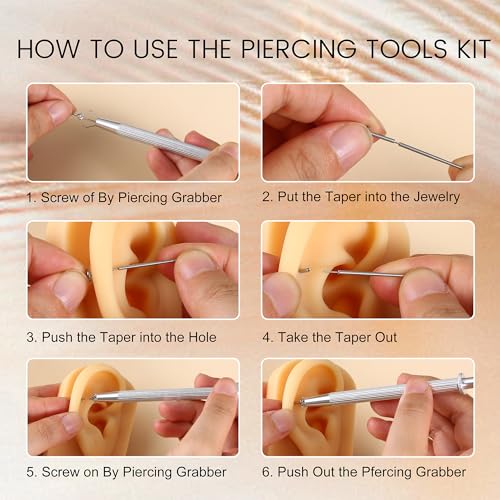 GEMQUEEN Piercing Ball Grabber Tool, 14-20G Taper for Changing Jewelry | Surgical Steel Flat Back Earrings Threader Tool Insertion Pin, Body Piercing Kit for Ear Rook Conch Nose Lip Jewelry Removal - style: Ball Grabber Tool - 12cm