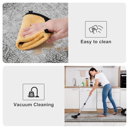 KIMODE Anti Fatigue Kitchen Mat 2PCS,Waterproof Farmhouse Kitchen Rugs Grey | Boho Vintage Kitchen Mat for Floor Non-Slip,Cushioned Comfort Foam Standing Mat for Laundry,Office,Sink,Desk,Dormitory - color: Grey, size: 17.3" x 47"+17.3" x 29"--0.47 inches