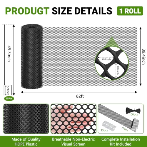 DoCred 3.28' x 82' Plastic Garden Fence Roll with Thicke Stakes, Black | Reusable HDPE Temporary Fence with 15Pcs 3.77FT Posts, Portable Chicken Dog Fence Barrier, Construction Snow Protection - color: Black, size: 39.4in x 82ft-Diamond Grid