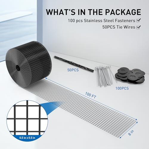 Solar Panel Bird Guard, 8in x 100ft with 100 Fastener Clips | PVC Coated Welded Wire Mesh Critter Guard for Solar Panels, Solar Screen for Pigeon Netting Bird Squirrel Proof - color: 8IN x 100FT