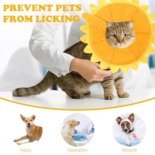 Pet Protective Recovery Collar - Adjustable Sunflower Shape Elizabethan Cat Cone Collar, Cute Soft After Surgery Neck Collar for Small, Medium, Large Cats and Dogs - size: S