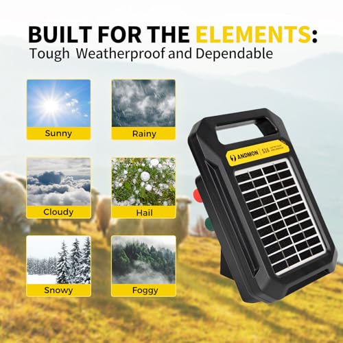 S16 12 Miles Solar Fence Charger, 0.18J Output, up to 8.1KV Electric Fence Charger, Rechargeable Solar Panel Solar Electric Fence Charger for Livestock, Farm Security & Garden Protection