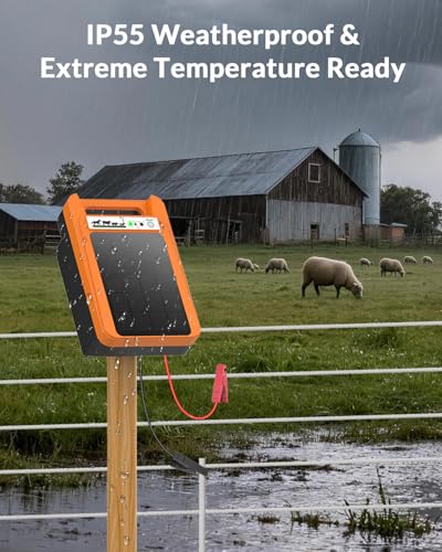 TEPU 10 Mile Portable Solar Electric Fence Charger, 0.2J Output | 24-Hour Uninterrupted Protection, Operates Up to 14 Days Without Sunlight, for Livestock and Predator Protection