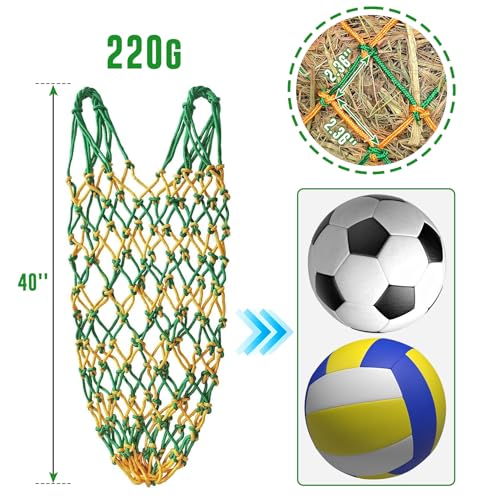 2Pcs Hay Bags for Horses, 40" Hay Nets for Horses with 2 Hooks & 2 Gloves, Durable Hanging Hay Feeder Net for Goat Horse, Strong Load-Bearing Slow Feed Hay Net for Horse Trailer