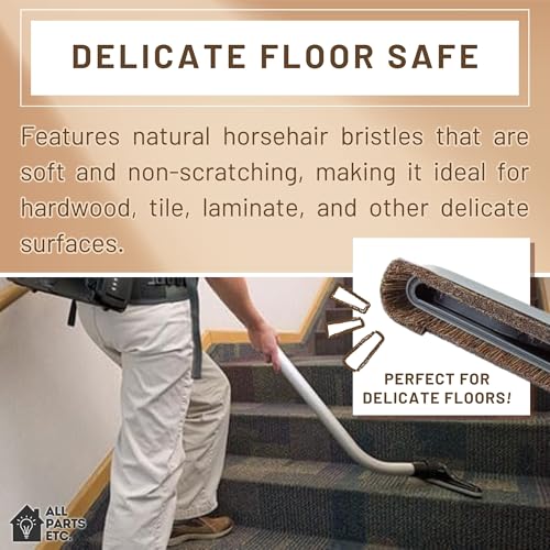 Backpack Vacuum Cleaner Hard Wood Tile Floor Brush 14” Wide with Bumper for Natural Horsehair Soft Bristles Hoover, Sanitaire, Carpet Pro, Proteam Back Pack Vacuums and More