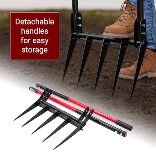 5-Tine Broadfork, Fiberglass Handles, 56" 10-Gauge Steel Fork | Heavy Duty Broad Fork for Tilling, Aerating and Turning Soil, Useful for Garden Beds and Pavers Base Prep, 100% Made in USA