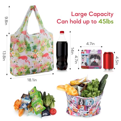 Reusable Grocery Shopping Bags 6|10 Pack, Foldable Tote Bags, Machine Washable Nylon Shopping Totes for Groceries - color: Animal-6pcs