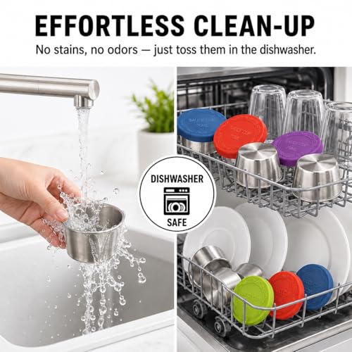 6pcs 2.4oz Stainless Steel Condiment Cups with Leak-Proof Lids - Perfect for salads, dips, and sauces. Portable design ideal for picnics, travel, and meal prep. Reusable & easy to clean - size: 2.4ounce