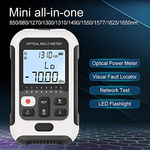 TM570 Fiber Optic Tester 3-in-1 — Optical Power Meter -70~+10 dBm, VFL Visual Fault Locator & RJ45 Cable Tester, Rechargeable Li-ion, FC/SC/ST, Compact 130g Fiber Light Meter