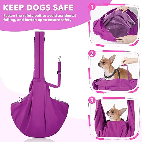 SlowTon Dog Carrier Sling - Thick Padded Shoulder Strap Adjustable, PU S | Dog Carriers for Small Dogs, Puppy Carrier Purse for Pet Cat with Front Zipper Pocket Safety Belt Machine Washable - color: K-Fuchsia Cotton Fabric