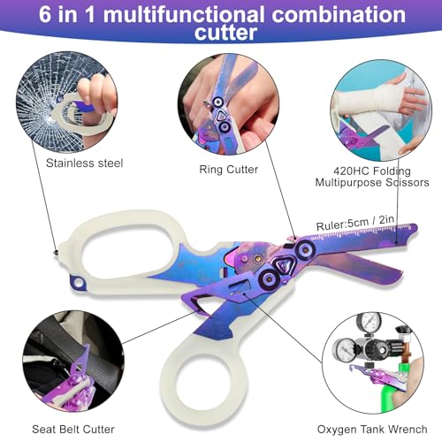 6-in-1 Heavy-Duty Emergency trauma shears (Purple) - color: Purple