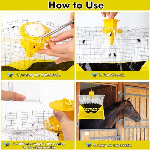 8 Pack Outdoor Fly Trap Bags Hanging - 8 * 30g Bait, Durable, Effective | Bug Hunter Catcher Killer Repellent for Stable Horse Barn & Farm | Disposable | Easy to use | Large Capacity - size: 8 pack