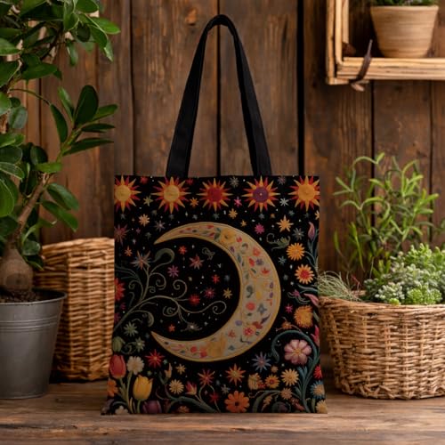 Vintage Floral Canvas Tote Bag, Aesthetic Botanical Reusable Grocery Bags for Women, Elegant Floral Lover Gift Tote - color: Color21