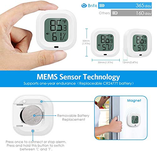 Bluetooth Thermometer Hygrometer, Smart Humidity Temperature Sensor | App alerts & data storage. Monitor for greenhouse, humidor, guitar case, incubator, and camera storage. - color: White
