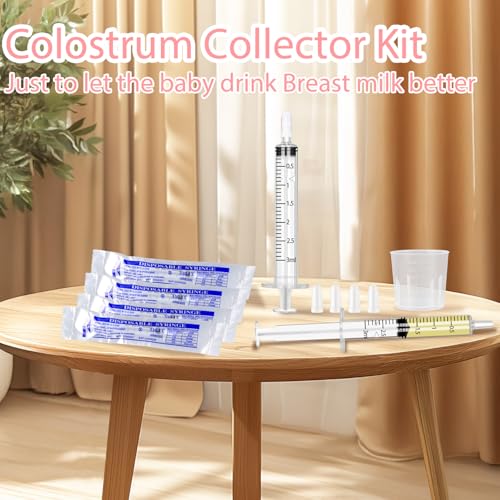 Colostrum Collector Kit Include 100pcs 3ml Sealed Breast Milk Collector No Needle Colostrum Syringes 5 Breastmilk Storage Bags and 1 piece 30 ml measuring cup with 100 Stickers - size: 3ML-100PCS (white)