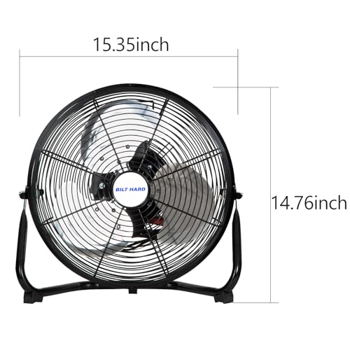 BILT HARD 12" 3-Speed High Velocity Heavy Duty Metal Floor Fan, 1680 CFM, 180-Degree Tilt, Powerful Airflow Fan for Home, Bedroom, Residential Use