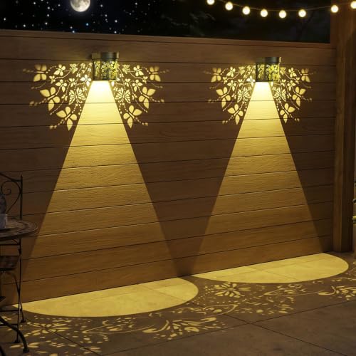 2Pk Solar Fence Lights Outdoor Wall Lights Butterfly Theme Decor | Solar Powered Deck Step Lights for Garden Post Patio Yard Decor, Metal+Plastic IP55 Waterproof, Gardening Gifts for Women