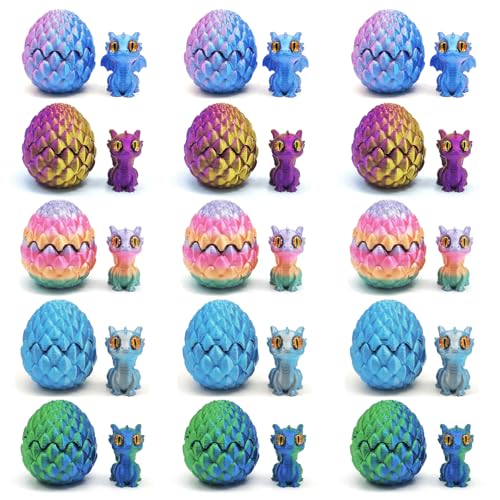 Mini 3D Printed Toys Dragon Eggs, Prefilled Easter Dragon Eggs with Dragon Inside, 3D Printed Fidget Toys for Stress Relief, Easter Basket Stuffers & Surprise Gifts for Boys and Girls (15 Pack) - color: Easter
