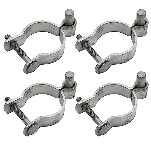 4pcs Chain Link Fence Gate Post Hinge for Outside Diameter Post/Pipe, Galvanized Chain Link Post Gate Hinge, Nut/Bolt Included (2-3/8 Inch)