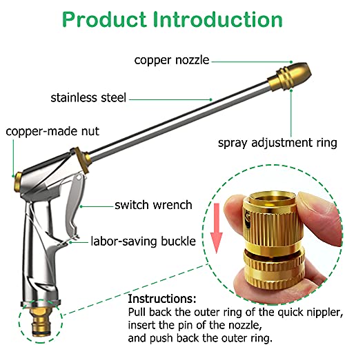Garden Hose Nozzle Heavy Duty Brass Metal Sprayer Nozzle High Pressure Spray Gun 360° Rotaing Water Adjustmen for Car Washing, Outdoor Gardening, Pets Shower, Patio Cleaning