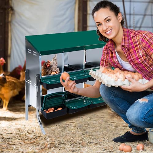 Chicken Nesting Box 10-Compartment – Roll Away Laying Boxes for Hens with Lid Cover & Egg Protection – Heavy Duty Red Poultry Nest Box - color: Green, size: 59.1"L x 23.6"W x 35.4"H
