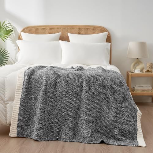 Snuggle Sac Heather Black Throw Blanket for Couch, Reversible Super Soft Micorfiber Blankets Dupes Warm Cozy Knit Fuzzy Plush Throws for Sofa, Bed, Heather Black, 50x60 inches - color: Heather Black, size: Throw (50"x60")